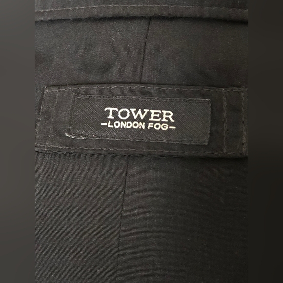 Tower London Fog Black Trenchcoat Spring Fall Dark Academia Trench Coat Size L - Picture 9 of 11